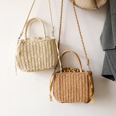 Solid Color Fashion Daily Straw Straw Pull-belt Square White Khaki Shoulder Bags
