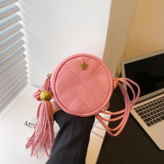 Solid Color Fashion Shopping Artificial Leather Tassel Zipper Round Yellow Black White Shoulder Bags