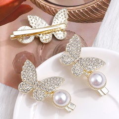 Women'S Fashion Butterfly Alloy Hair Accessories Pearl Diamond Rhinestones Hair Clip 1 Set