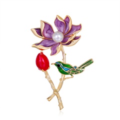 Élégant Rétro Pastorale Lotus Oiseau Alliage Incruster Perles Artificielles Broches