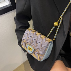 Solid Color Fashion Shopping Artificial Leather Weaving Buckle Square White Green Blue Shoulder Bags