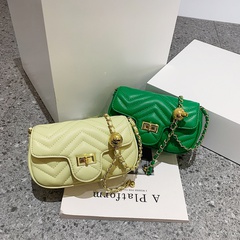 V-Shaped Quilting Fashion Shopping Artificial Leather Soft Surface Buckle Square Yellow Green Black Shoulder Bags