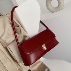 Women'S Vintage Style Fashion Solid Color Square Buckle Shoulder Bag Baguette Bag Artificial Leather Shoulder Bags