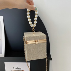 Solid Color Fashion Shopping Light diamond Pearl Flip Square box shape Black Gold Silver Shoulder Bags