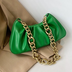 Solid Color Fashion Shopping Artificial Leather Fold Zipper Pillow Shape Black White Green Shoulder Bags