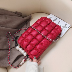 Women'S Fashion Solid Color Diamond all-match Soft Surface Square Zipper Square Bag Artificial Leather Shoulder Bags