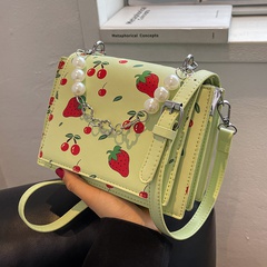Frau Elegant Mode Frucht Druck Perlen Quadrat Flip-Cover Schultertasche Quadratische Tasche Kunstleder Handtaschen