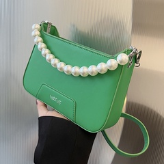 Solid Color Fashion Shopping Artificial Leather Pearl Zipper Square Yellow Green Black Shoulder Bags
