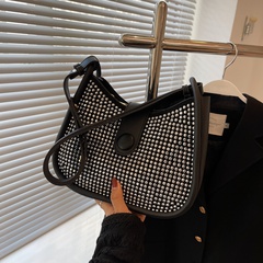 Solid Color Fashion Daily Artificial Leather Soft Surface Magnetic snap Square Black Shoulder Bags