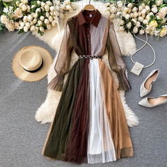 Retro Mode Einfarbig Rayon Spitze Normales Kleid Maxi Langes Kleid Kleider