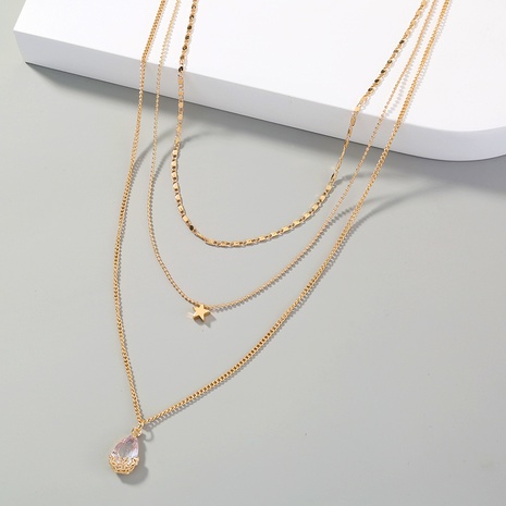 Women'S Fashion Water Drop Alloy Necklace Layered Plating Zircon Necklaces's discount tags