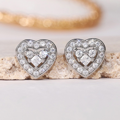 Fashion Heart Copper Earrings Inlay Artificial Diamond Copper Earrings's discount tags