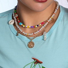 Ethnic Style Portrait Shell Alloy Plastic Beaded Necklace