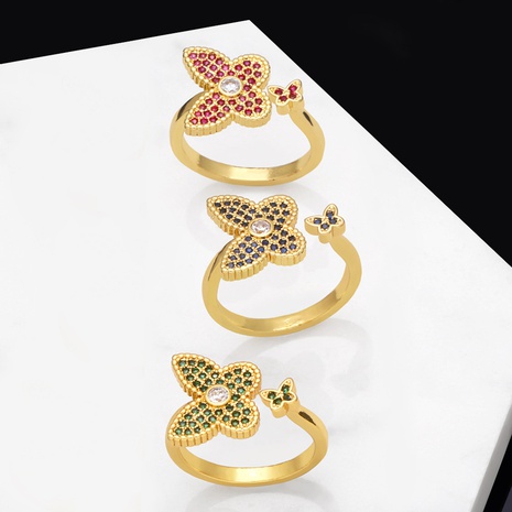 Mode Kupfer Schmetterling Ring Täglich Galvani sieren Zirkon Kupfer Ringe's discount tags