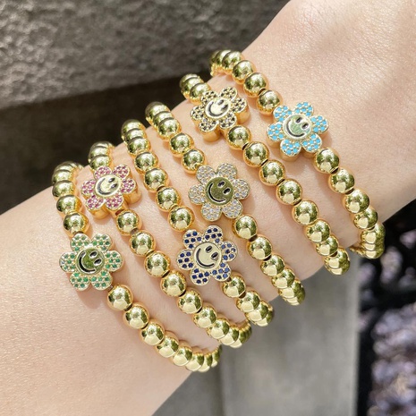 Mode Kupfer Smiley Blumen Armband Täglich Zirkon Kupfer Armbänder's discount tags