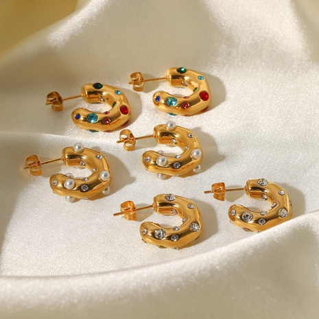 Retro Edelstahl Geometrisches Muster Ohrringe Täglich Galvani sieren Künstliche Perlen Zirkon Edelstahl Ohrringe's discount tags