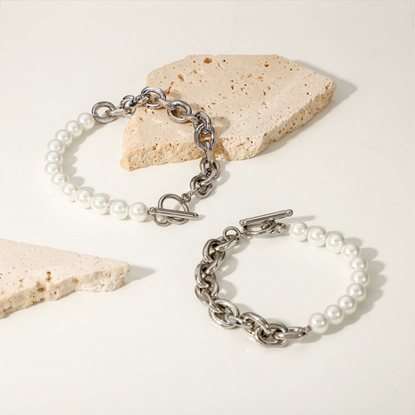 Hommes Mode Simple Style Géométrique En Acier inoxydable Bracelets Perle artificielle Acier inoxydable Bracelets's discount tags