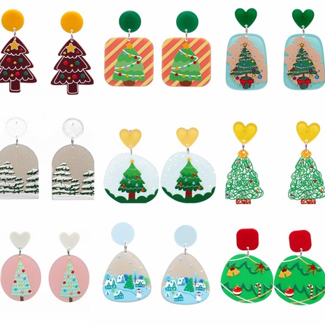 Women'S Couple Men'S Fashion Christmas Tree Acrylic Earrings No Inlaid Drop Earrings's discount tags