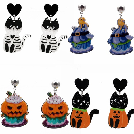 Frau Männer Mode Halloween-Muster Katzen Acryl Ohrringe Tiere Muster Keine Intarsien Drop Ohrringe's discount tags
