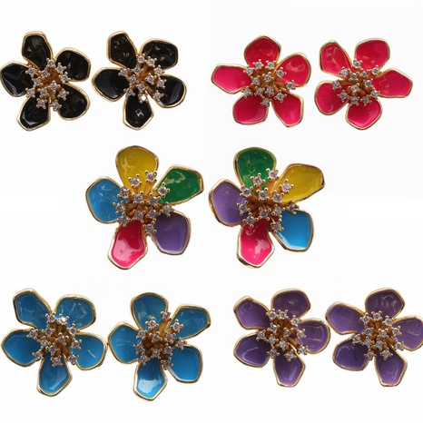 Women'S Couple Men'S Fashion Flowers Copper Earrings Dripping Oil Drop Earrings's discount tags