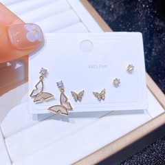 Women'S Fashion Butterfly Copper Ear Studs Inlaid Shell Inlaid zircon Artificial Gemstones Zircon Drop Earrings