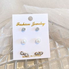 Women'S Fashion Simple Style Geometric Alloy Ear Studs Inlay Rhinestone Pearl Stud Earrings