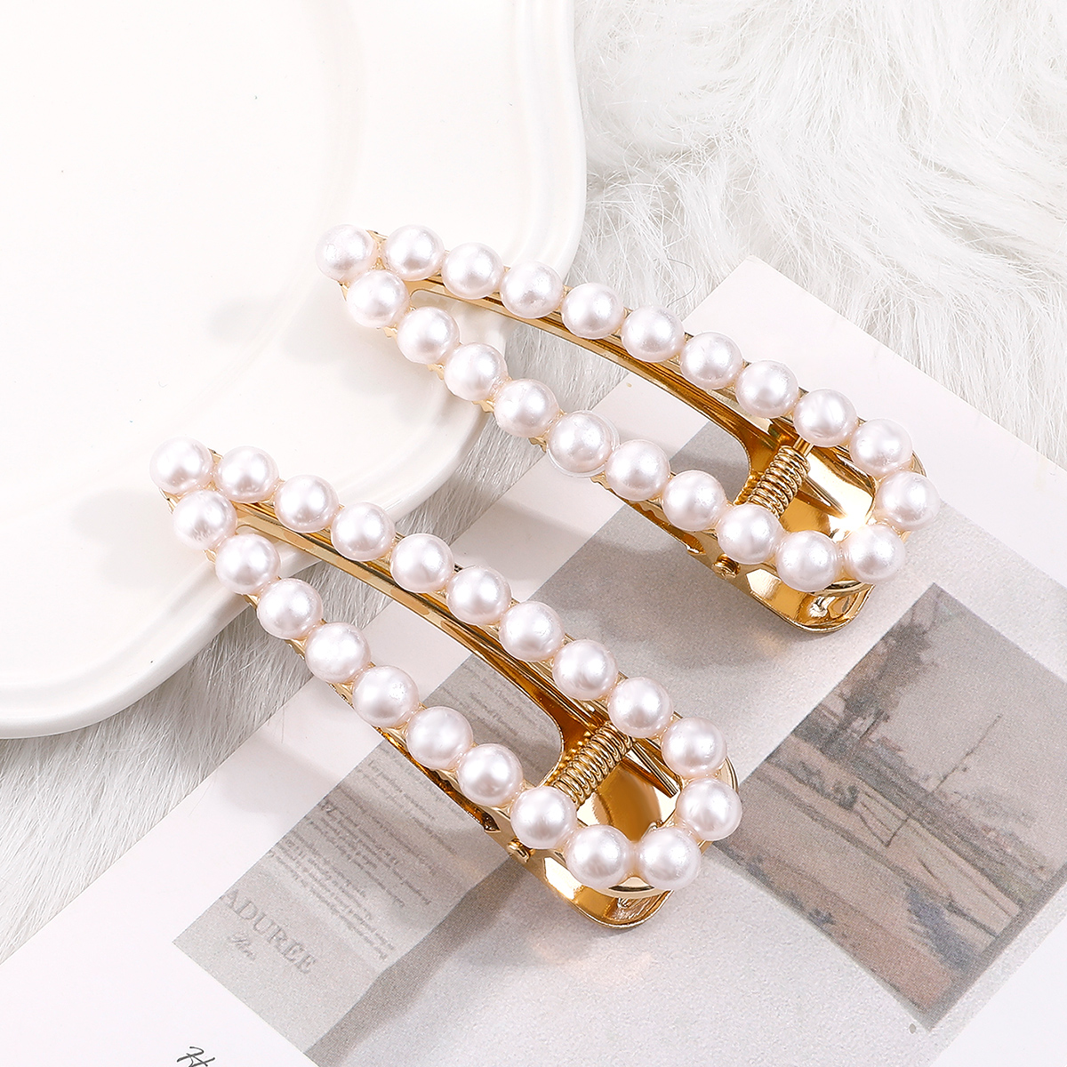 WomenS Fashion Geometric Alloy Hair Accessories Inlaid Pearls Artificial Pearls Hair Clip 1 Setpicture1