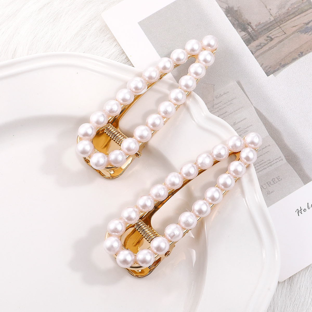 WomenS Fashion Geometric Alloy Hair Accessories Inlaid Pearls Artificial Pearls Hair Clip 1 Setpicture3