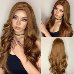 Women's Golden Long Curly Hair Split Big Wave Wig Chemical Fiber Long Hair Wig Wig
