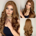 Damen goldenes langes lockiges Haar teilweise groe Wellen percken chemische Faser lange Haare Kopf bedeckung wigpicture8