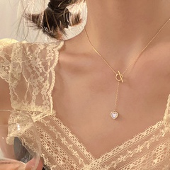 Mode Herz Titan Stahl Halskette Inlay Künstlicher Diamant Edelstahl Halsketten