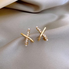 Women'S Simple Style Cross Alloy Earrings Plating Artificial Pearls Rhinestones Earrings