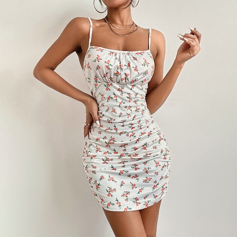 Female Casual Fashion Commute Ditsy Floral Strap Sleeveless Dresses Polyester Floral Backless Above Knee Strap Dress Floral Dress's discount tags
