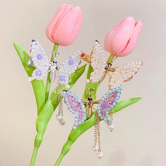 Women'S Sweet Tassel Butterfly Imitation Pearl Alloy Headwear Rhinestones Hair Clip