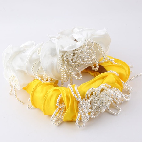 Frau Mode Blumen Stoff Kopfbedeckung Eingelegte Perlen Perlen Haarband's discount tags