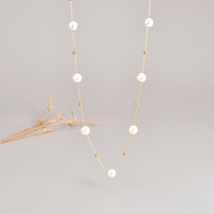 Women'S Elegant Geometric Titanium Steel Necklace Beaded Pearl Stainless Steel Necklaces