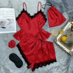 Women'S Fashion Solid Color Polyester Lace Shorts Sets Pajamas