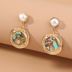 Retro Round Alloy Abalone Shell Inlay Artificial Pearls Earrings 1 Pair