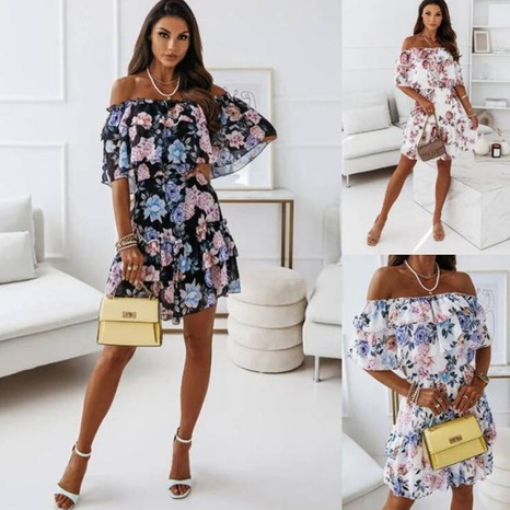 Casual Fashion Printing Printing Regular Dress One Shoulder Skirt Dresses's discount tags