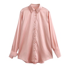 Women'S Fashion Simple Style Solid Color Satin Shirt Blouses
