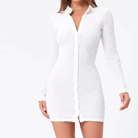 Female Sexy Fashion Simple Style Solid Color Woven Fabric Shirt Dress Above Knee Dresses's discount tags