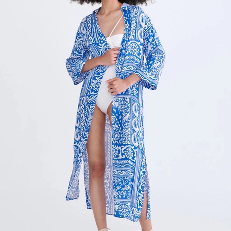 Female Vacation Fashion Beach Geometric Woven Fabric Printing Sundress Straight Skirt Midi Dress Dresses's discount tags