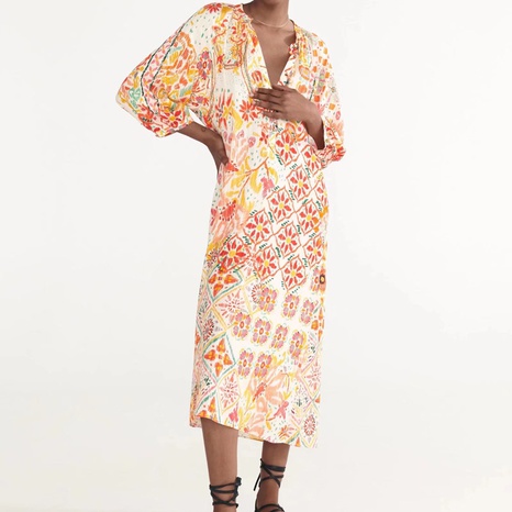 Female Vacation Fashion Printing Woven Fabric Regular Dress Midi Dress Dresses's discount tags