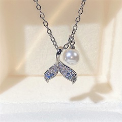 Elegant Fischschwanz Kupfer Halskette Diamant Künstliche Perlen Künstlicher Diamant Kupfer Halsketten
