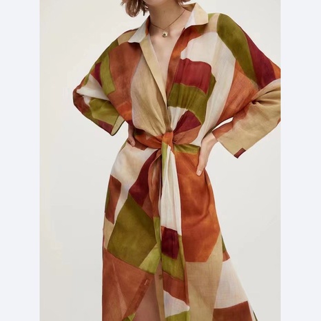 Retro Fashion Beach Geometric Polyester Shirt Dress Maxi Long Dress Dresses's discount tags