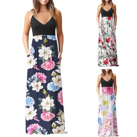Female Casual Fashion Flower Printing Strap Dress Dresses's discount tags
