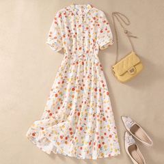 Fashion Polka Dots Standing Collar Short Sleeve Dresses Floral Dress