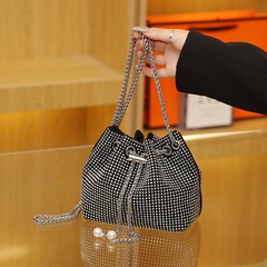 Women'S Fashion Solid Color Rivet Square String Bucket Bag Pu Leather Shoulder Bags