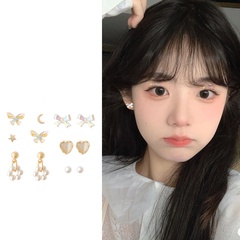 Women'S Korean Style Heart Shape Bow Knot Alloy Earrings Pearl Artificial Pearls Zircon Earrings