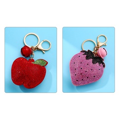 Sweet Fruit Apple Strawberry Synthetic Fibre Alloy Inlay Rhinestones Bag Pendant Keychain 1 Piece